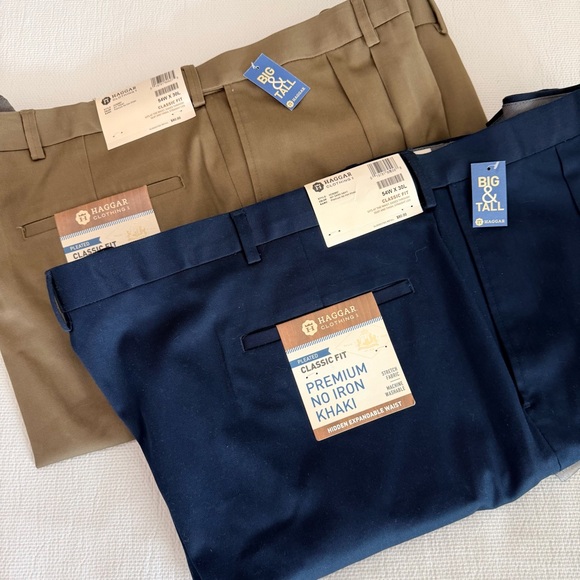 Haggar Men's Classic Fit Premium No Iron Khaki Pants - Navy and Tan 54 x 30 2PR